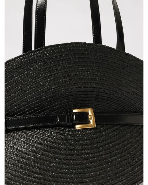 Balmain Black Shuffle Medium Raffia And Leather Bag