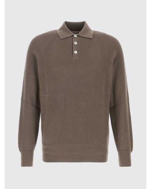 Brunello Cucinelli Brown Cotton Knit Polo Shirt for men