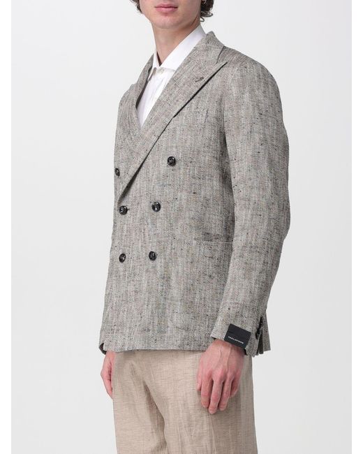 Tagliatore Gray Double-Breasted Cotton And Silk Blazer for men