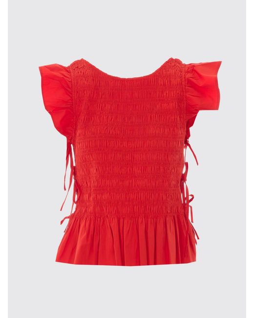 Ganni Red Sleeveless Ruched Top