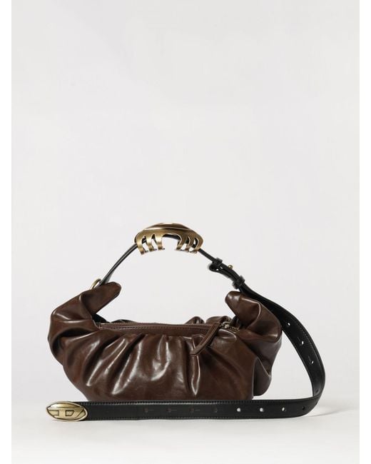 DIESEL Brown Grab-D Ruched Faux Leather Bag