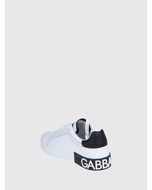 Dolce & Gabbana White Dolce &Amp Gabbana Portofino Smooth Calfskin Sneakers With Logo for men