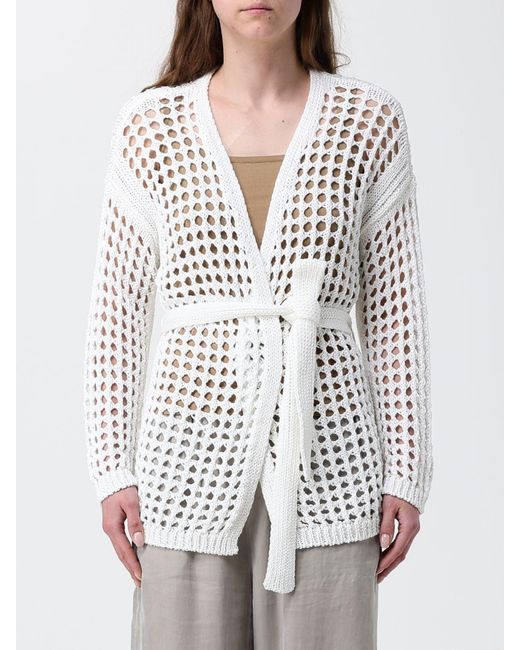 Max Mara Pure White Cotton Knit Openwork Cardigan