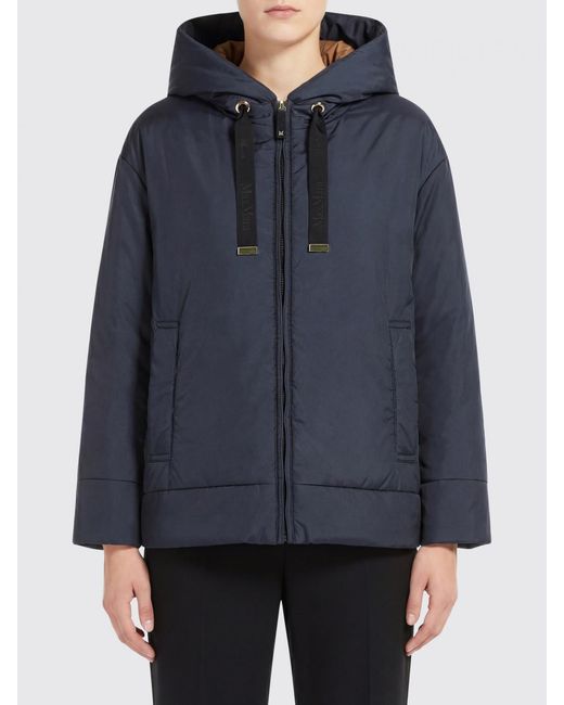 Max Mara Blue Polyester Hooded Puffer Jacket