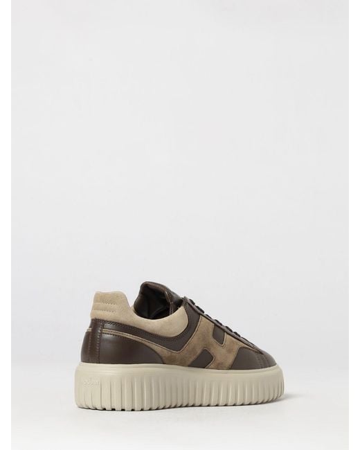 Hogan Brown H-Stripes Leather And Suede Trainers With H Logo And Platform Sole for men