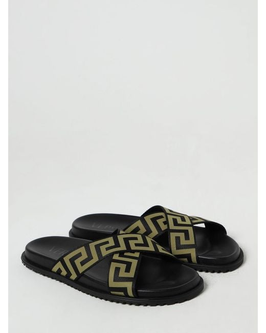 Versace Black Sliders In Fabric And Leather for men