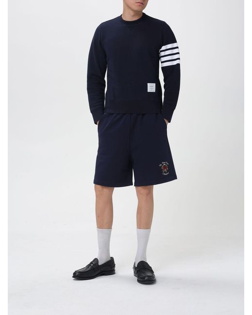 Thom Browne Blue Cotton Crew Neck Sweatshirt With 4-Bar Logo for men