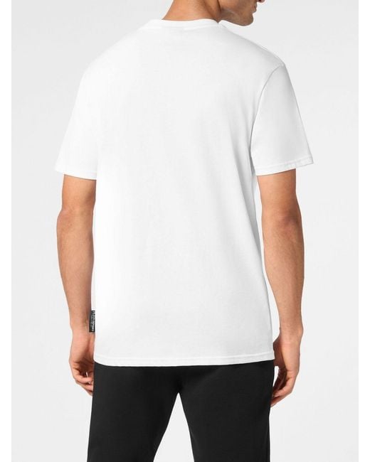 Philipp Plein White Cotton T-Shirt With Rhinestones for men