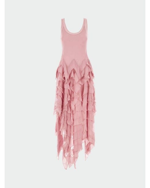 Blumarine Pink Asymmetric Georgette Dress With Ruffles