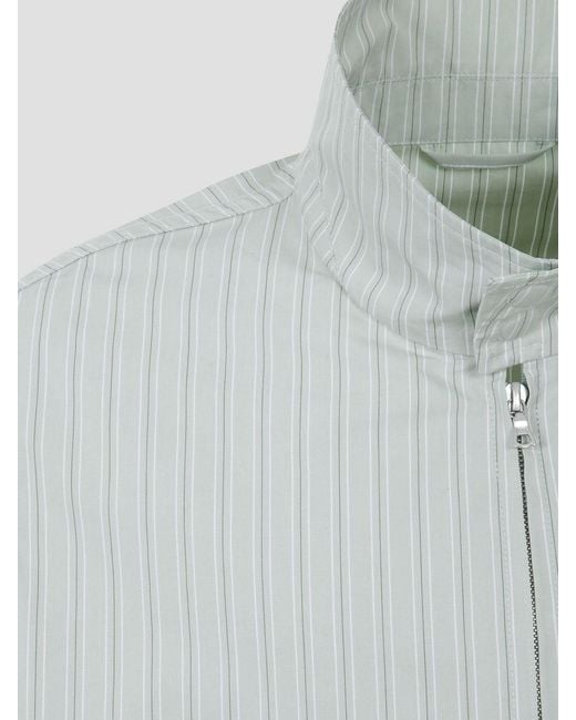 Dries Van Noten Gray Striped Cotton High-Neck Jacket With Zip Closure for men