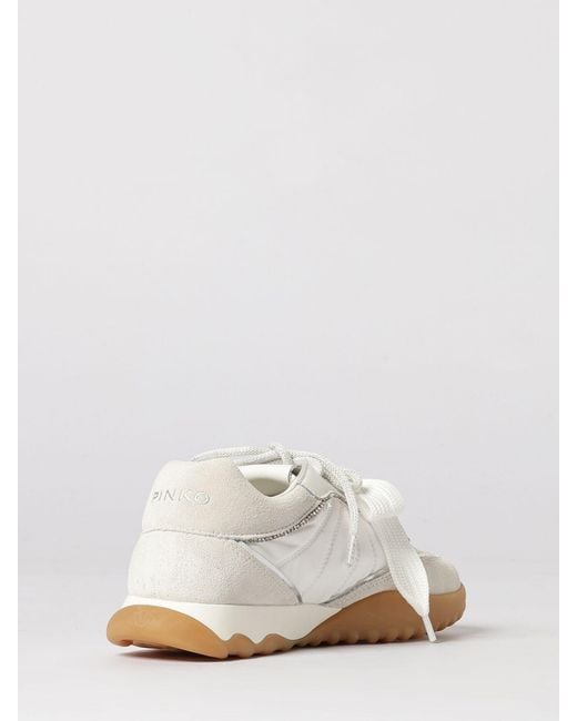 Pinko White Gea Suede And Nylon Sneakers