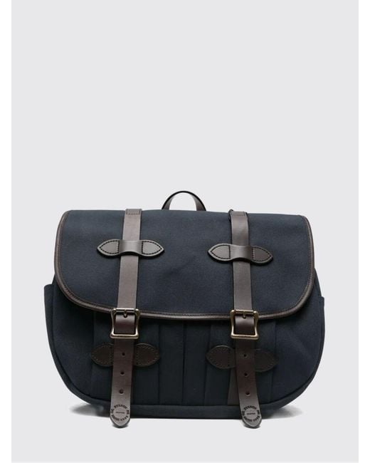 Filson Black Rugged Twill Cotton And Leather Crossbody Bag With Flap Closure for men