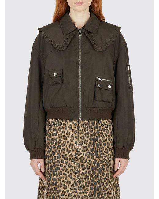 Ganni Black Technical Fabric Bomber Jacket