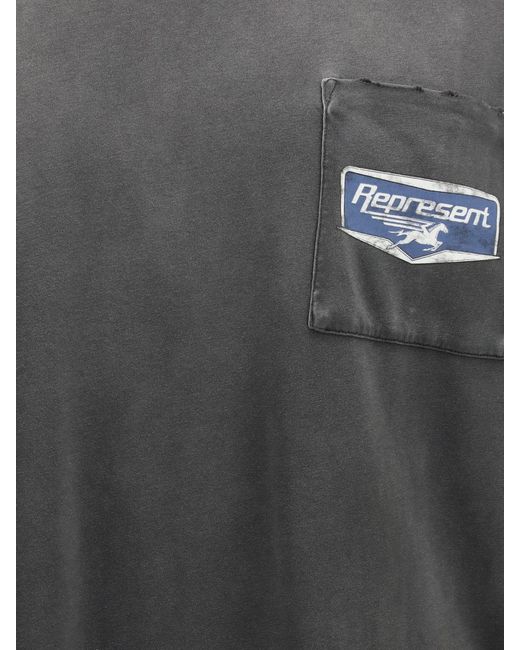 Represent Gray Cotton T-Shirt With Logo for men
