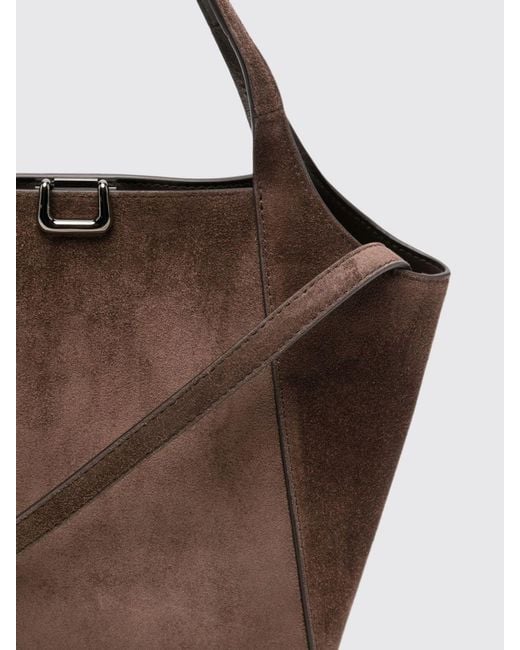 Brunello Cucinelli Brown Small Suede Handbag With Double Handle And Removable Strap
