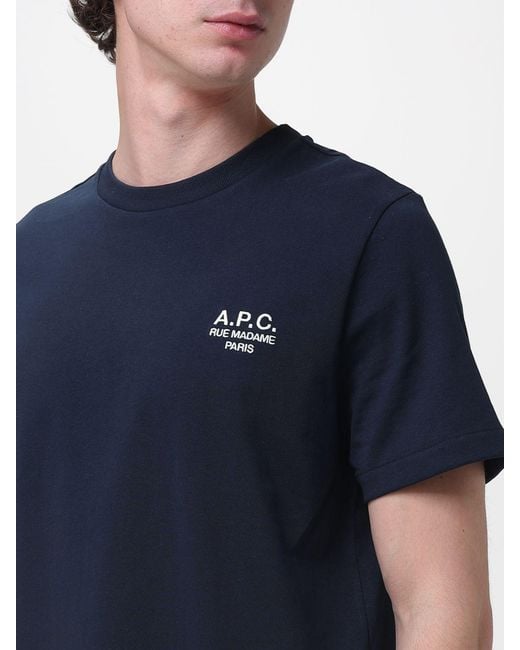 A.P.C. Blue Organic Cotton T-Shirt With Logo for men