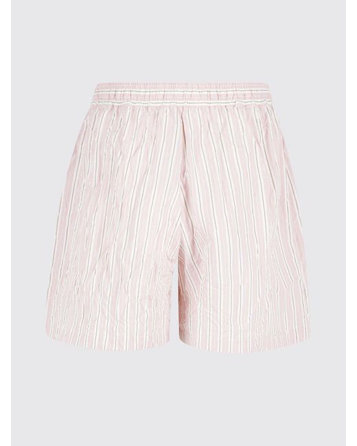Roberto Collina Pink Striped Crinkled Viscose Blend Shorts