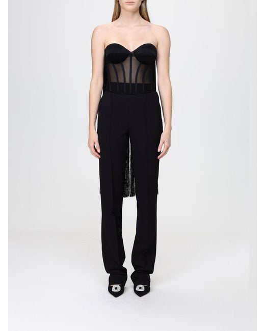 Elisabetta Franchi Black Tulle Corset Top With Fringes