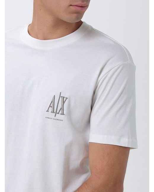 ARMANI EXCHANGE White Cotton Crew Neck T-Shirt With Embroidered Logo for men