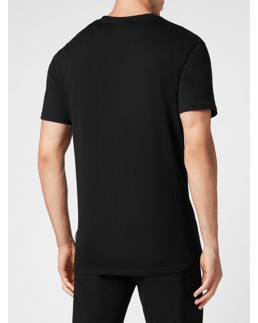 Philipp Plein Black Short-Sleeved Cotton T-Shirt With Contrasting Logo for men