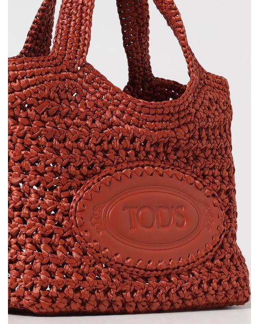 Tod's Red Crochet Raffia And Leather Bag