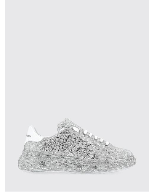Philipp Plein White Leather Low-Top Sneakers With Rhinestone Application for men