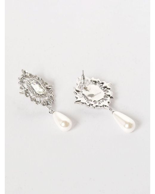 Self-Portrait White Brass Drop Earrings With Rhinestones And Synthetic Pearls