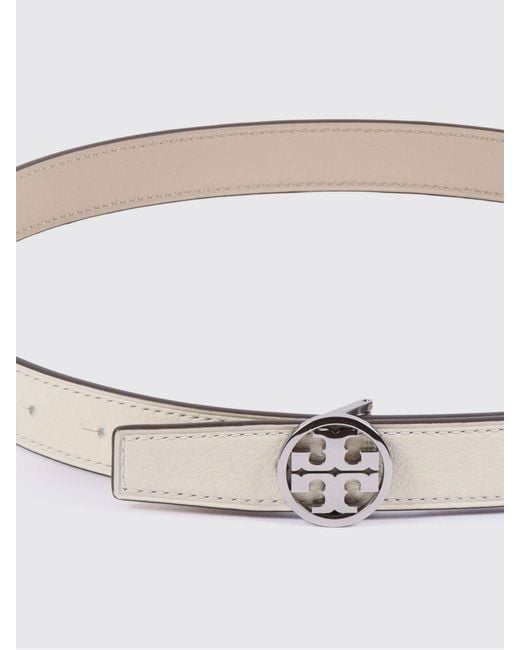 Tory Burch Gray Miller Leather Belt With Double T Logo