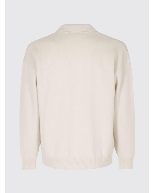 Roberto Collina White Long-Sleeved Merino Wool Knit Polo Shirt for men