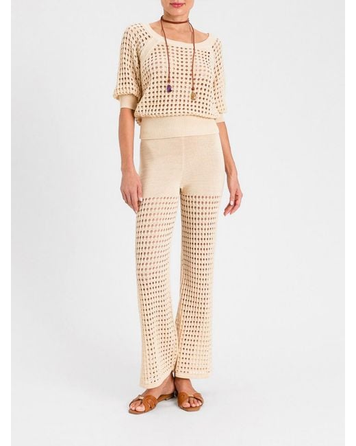 Twinset Natural Perforated Cotton Knit Top