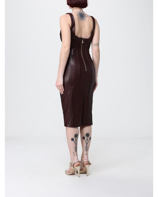 Elisabetta Franchi Red Smooth Faux Leather Midi Dress