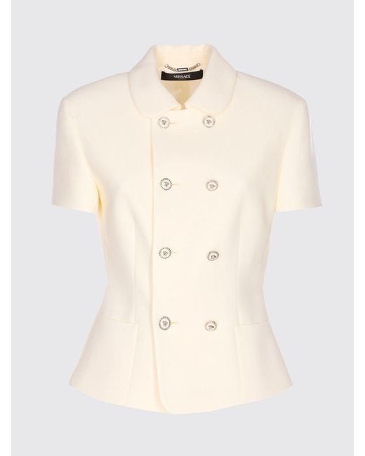 Versace White Double-Breasted Virgin Wool Blazer