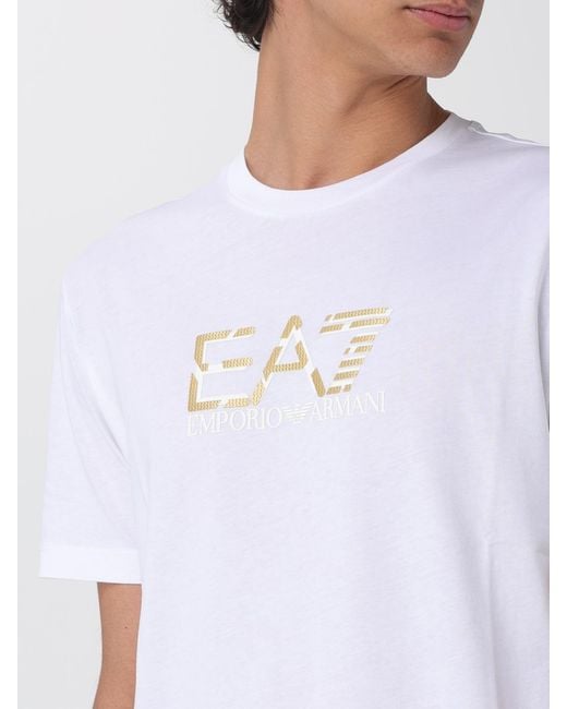 EA7 White Cotton T-Shirt With Logo for men