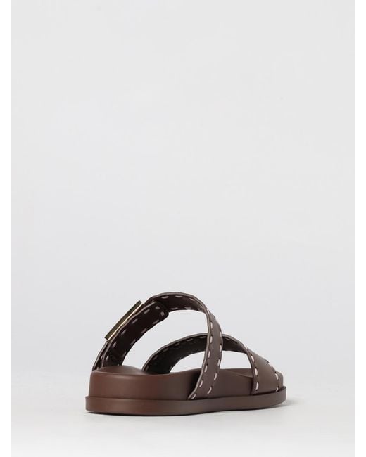 Fendi Brown Feel Leather Slippers With Contrast Stitching