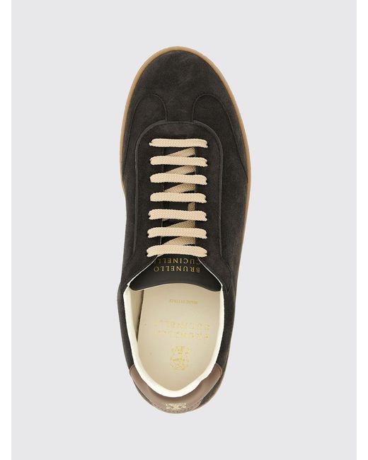 Brunello Cucinelli White Low-Top Suede Calfskin Trainers With Laminated Logo for men