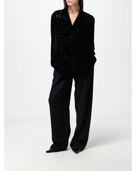 Gucci Black Silk Blend Shirt With Classic Collar And Concealed Placket
