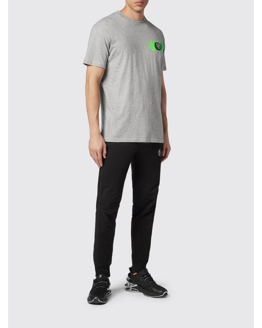 Philipp Plein Gray Short-Sleeved Cotton T-Shirt With Contrasting Printed Logo for men