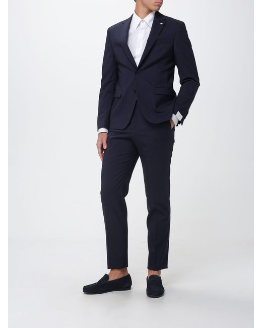 Manuel Ritz Blue Single-Breasted Stretch Wool Suit for men