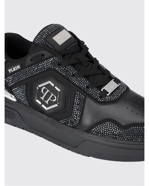Philipp Plein Black Sk8R Leather Sneakers With Applied Rhinestones for men