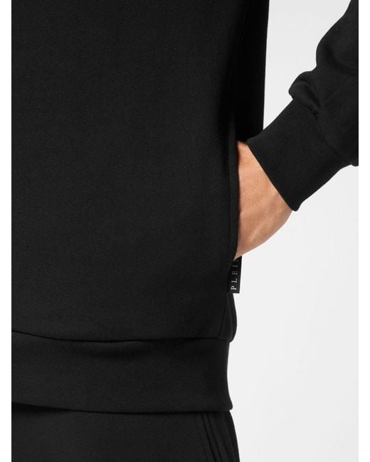 Philipp Plein Black Cotton Zip-Up Hoodie With Slit Pockets for men