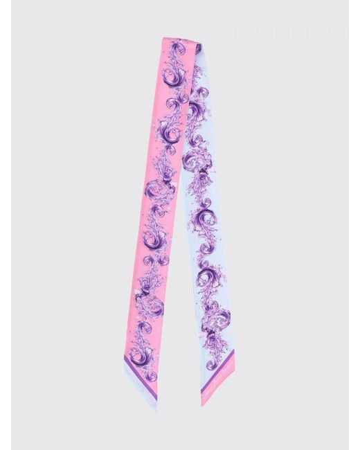 Versace Jeans Couture Pink Baroque Print Silk Bandeau Scarf With Logo