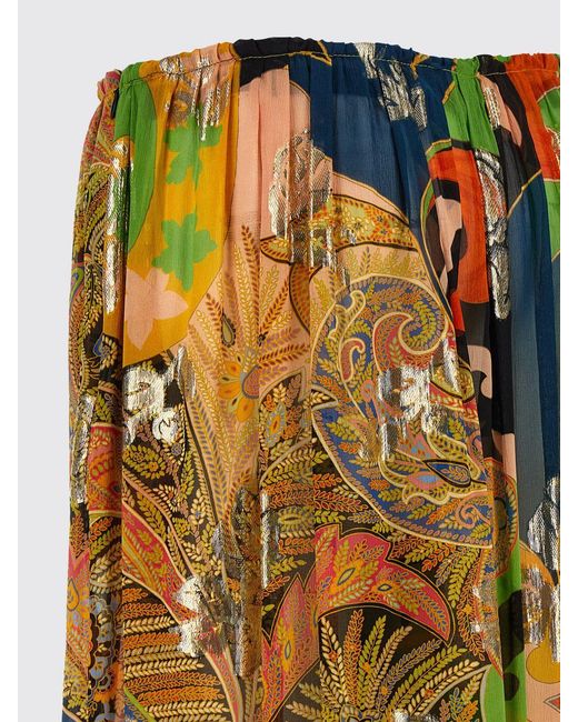Etro Multicolor Printed Lamé Silk Wide-Leg Trousers