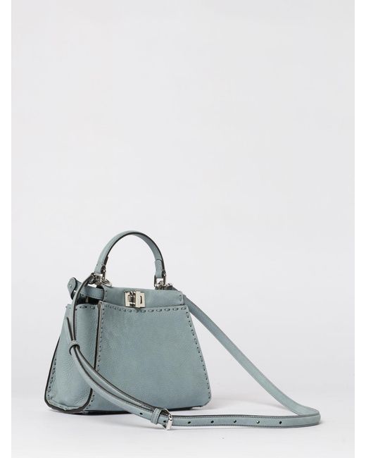 Fendi Blue Peekaboo Mini Grained Leather Bag