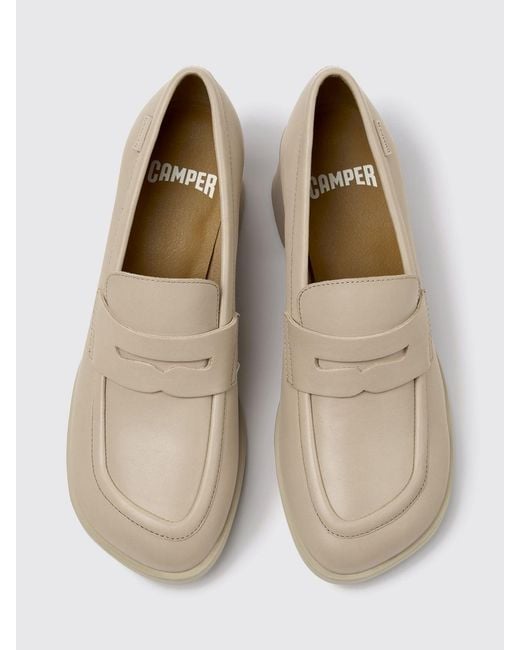 Camper Natural Kora Smooth Leather Loafers With Strap And Medium Heel
