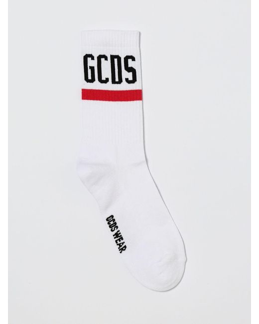 Gcds White Stretch Cotton Socks With Jacquard Logo for men