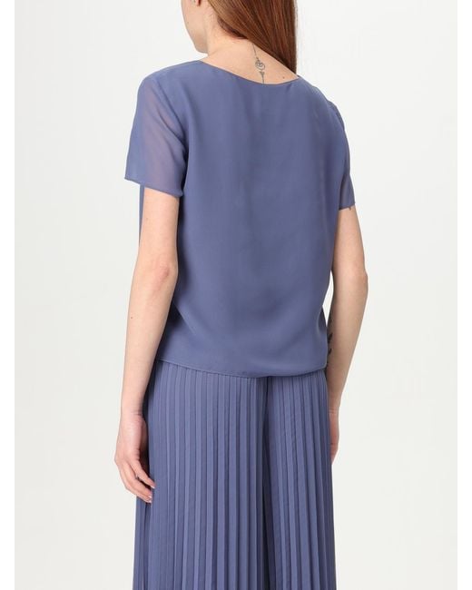 Emporio Armani Blue Pleated Vneck Blouse