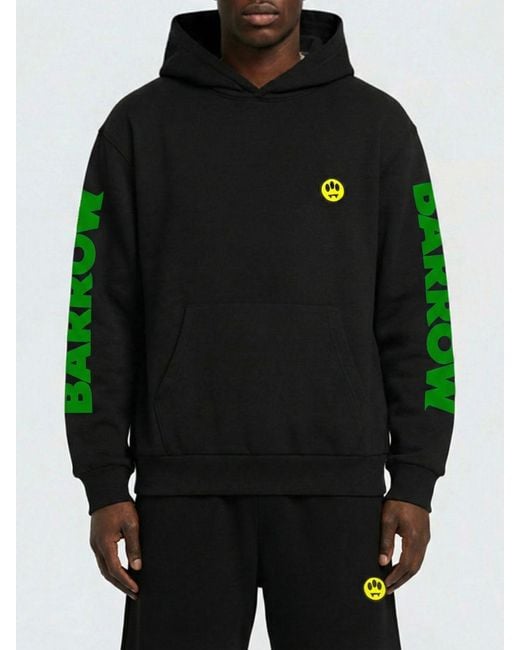 Barrow Black Cotton Hoodie With Logo for men