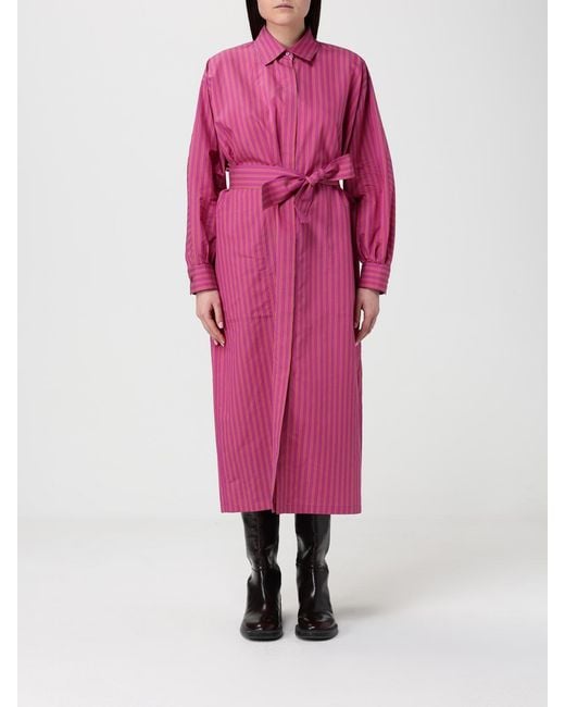 Max Mara Pink Striped Cotton And Silk Chemisier Dress