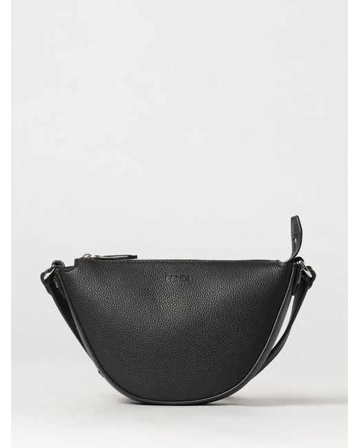 Fendi Black Crescent-Shaped Grained Calfskin Leather Crossbody Bag for men