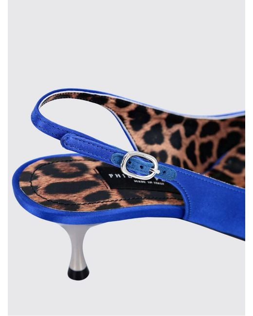 Philipp Plein Blue Satin Slingbacks With A Jewel Buckle And Mid Heel